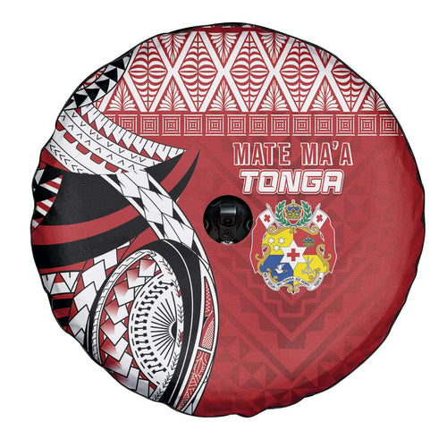 Mate Ma'a Tonga Rugby Kupesi Motifs Spare Tire Cover Red Waves