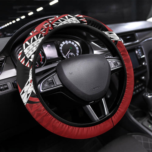 Mate Ma'a Tonga Rugby Kupesi Motifs Steering Wheel Cover Red Waves