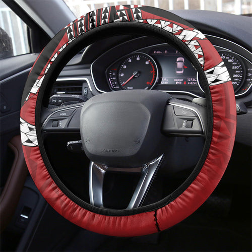 Mate Ma'a Tonga Rugby Kupesi Motifs Steering Wheel Cover Red Waves