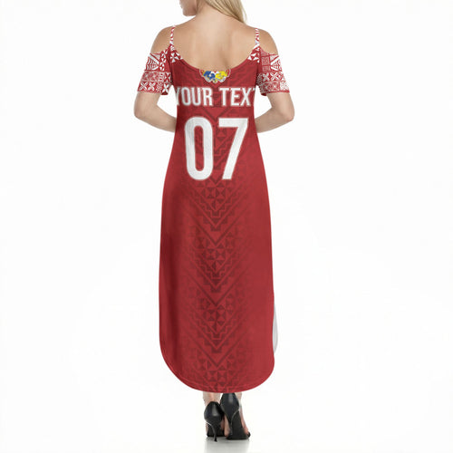 Mate Ma'a Tonga Rugby Custom Kupesi Motifs Summer Maxi Dress Red Waves