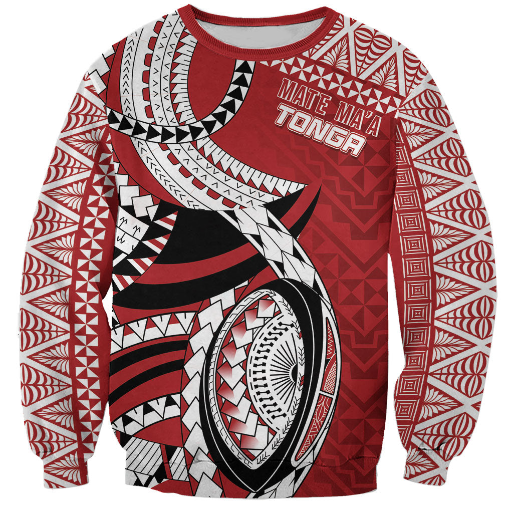 Mate Ma'a Tonga Rugby Custom Kupesi Motifs Sweatshirt Red Waves