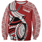 Mate Ma'a Tonga Rugby Custom Kupesi Motifs Sweatshirt Red Waves