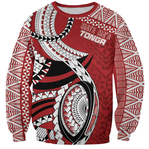 Mate Ma'a Tonga Rugby Custom Kupesi Motifs Sweatshirt Red Waves