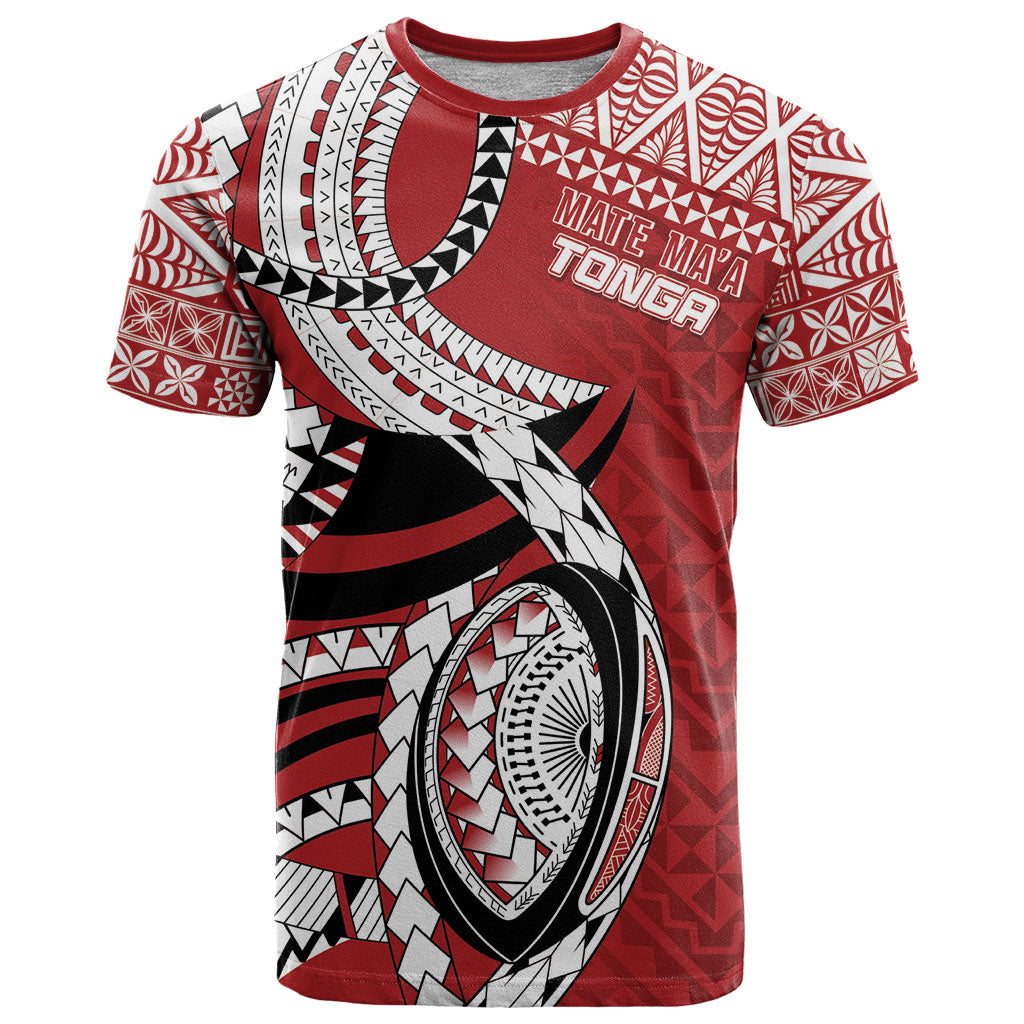 Mate Ma'a Tonga Rugby Custom Kupesi Motifs T Shirt Red Waves