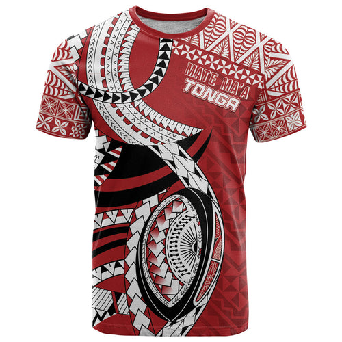 Mate Ma'a Tonga Rugby Custom Kupesi Motifs T Shirt Red Waves