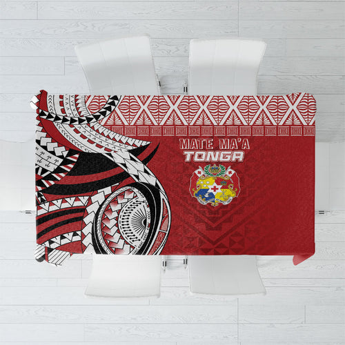 Mate Ma'a Tonga Rugby Kupesi Motifs Tablecloth Red Waves