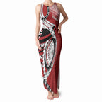 Mate Ma'a Tonga Rugby Custom Kupesi Motifs Tank Maxi Dress Red Waves