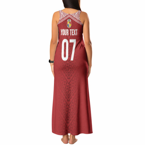 Mate Ma'a Tonga Rugby Custom Kupesi Motifs Tank Maxi Dress Red Waves