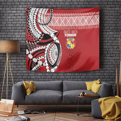 Mate Ma'a Tonga Rugby Kupesi Motifs Tapestry Red Waves