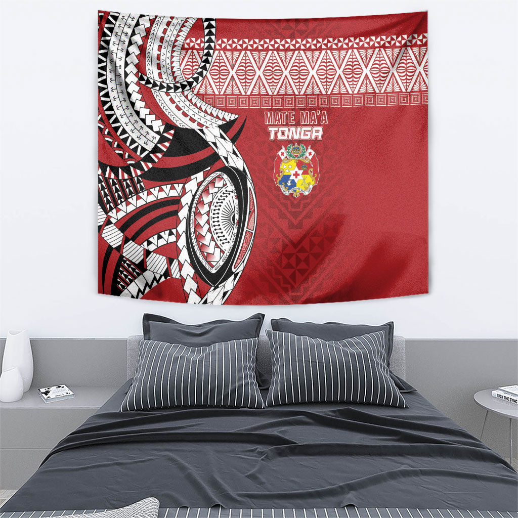 Mate Ma'a Tonga Rugby Kupesi Motifs Tapestry Red Waves