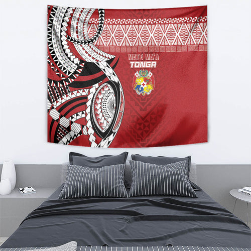 Mate Ma'a Tonga Rugby Kupesi Motifs Tapestry Red Waves