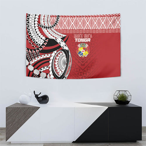 Mate Ma'a Tonga Rugby Kupesi Motifs Tapestry Red Waves