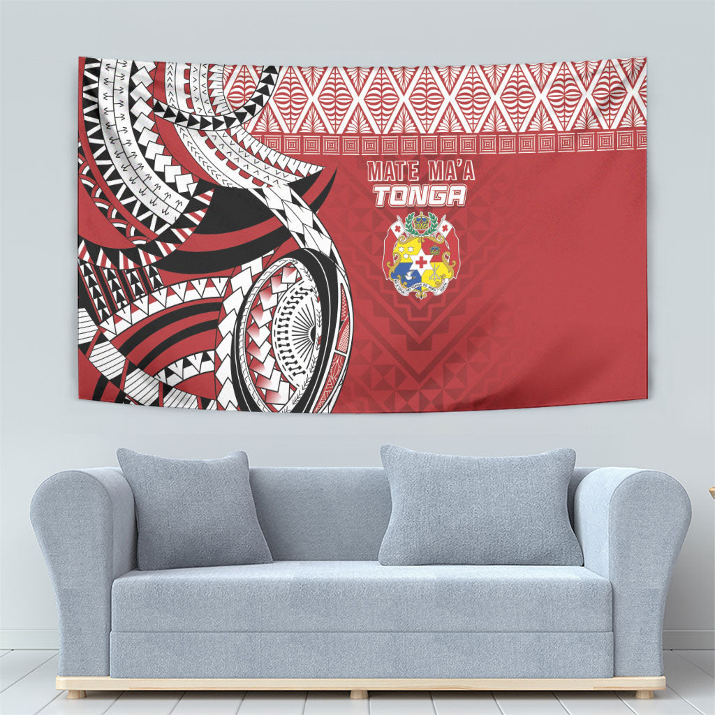 Mate Ma'a Tonga Rugby Kupesi Motifs Tapestry Red Waves