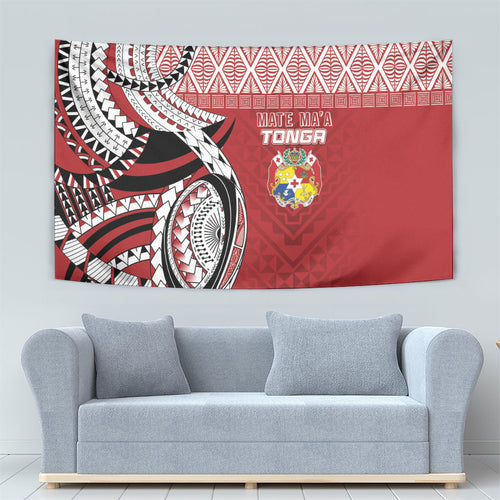 Mate Ma'a Tonga Rugby Kupesi Motifs Tapestry Red Waves