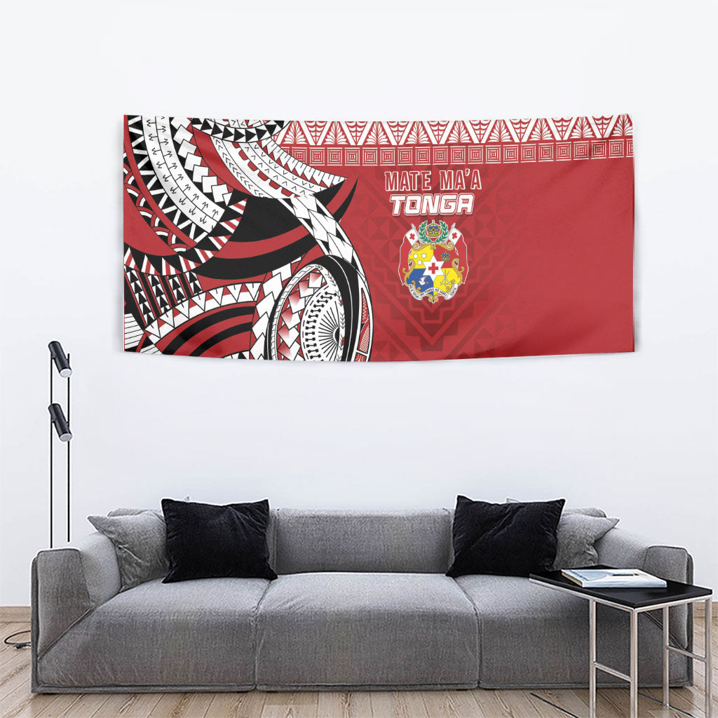 Mate Ma'a Tonga Rugby Kupesi Motifs Tapestry Red Waves