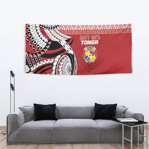 Mate Ma'a Tonga Rugby Kupesi Motifs Tapestry Red Waves
