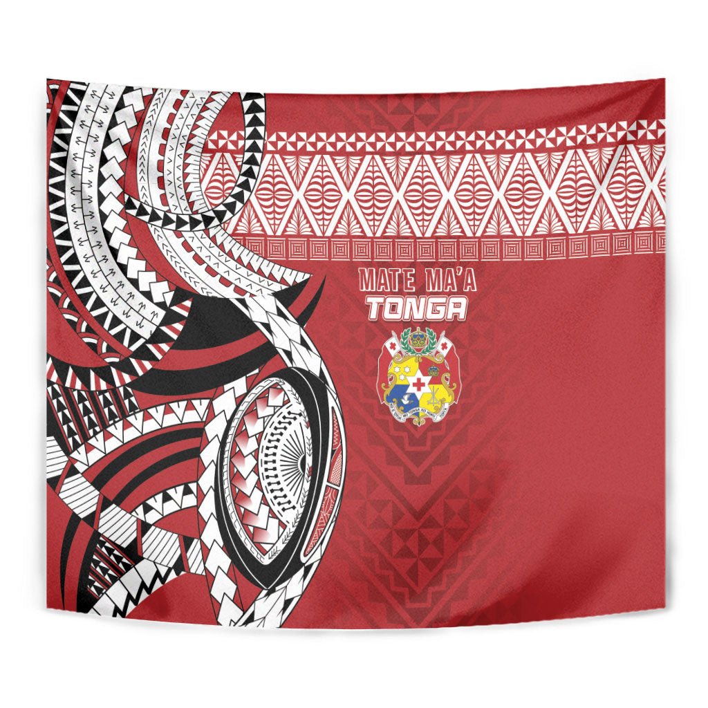 Mate Ma'a Tonga Rugby Kupesi Motifs Tapestry Red Waves