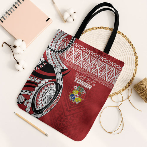 Mate Ma'a Tonga Rugby Kupesi Motifs Tote Bag Red Waves