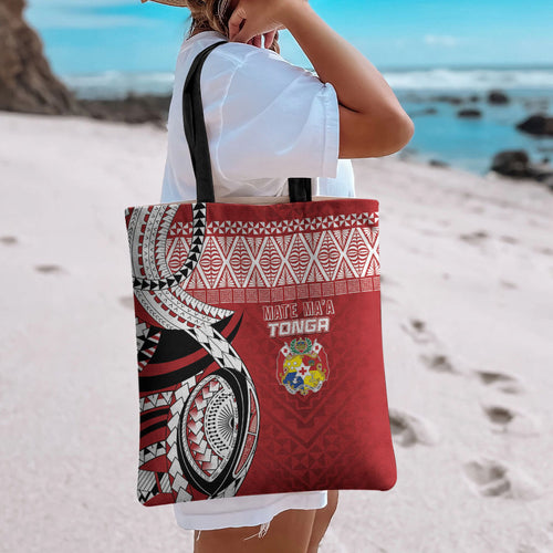 Mate Ma'a Tonga Rugby Kupesi Motifs Tote Bag Red Waves