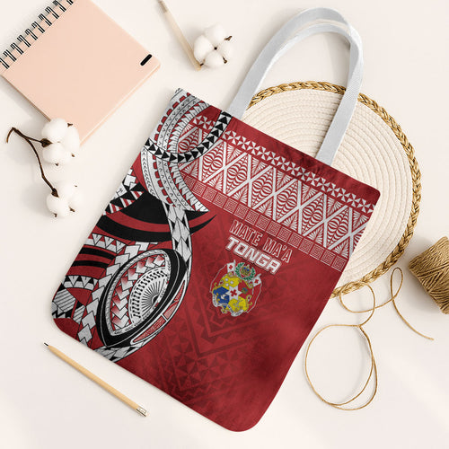 Mate Ma'a Tonga Rugby Kupesi Motifs Tote Bag Red Waves