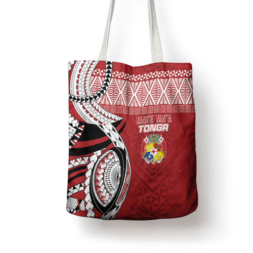 Mate Ma'a Tonga Rugby Kupesi Motifs Tote Bag Red Waves