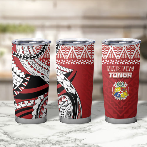 Mate Ma'a Tonga Rugby Kupesi Motifs Tumbler Cup Red Waves