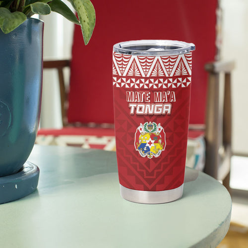 Mate Ma'a Tonga Rugby Kupesi Motifs Tumbler Cup Red Waves