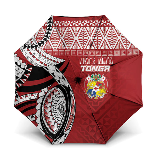 Mate Ma'a Tonga Rugby Kupesi Motifs Umbrella Red Waves