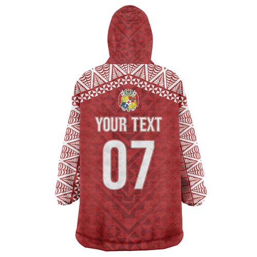 Mate Ma'a Tonga Rugby Custom Kupesi Motifs Wearable Blanket Hoodie Red Waves