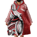 Mate Ma'a Tonga Rugby Custom Kupesi Motifs Wearable Blanket Hoodie Red Waves