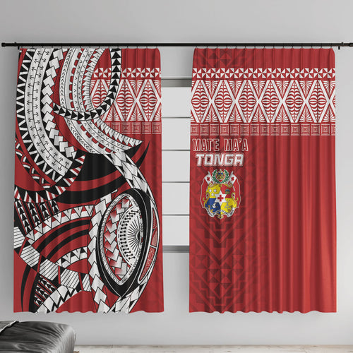 Mate Ma'a Tonga Rugby Kupesi Motifs Window Curtain Red Waves