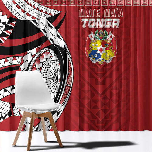 Mate Ma'a Tonga Rugby Kupesi Motifs Window Curtain Red Waves