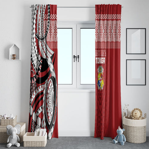 Mate Ma'a Tonga Rugby Kupesi Motifs Window Curtain Red Waves