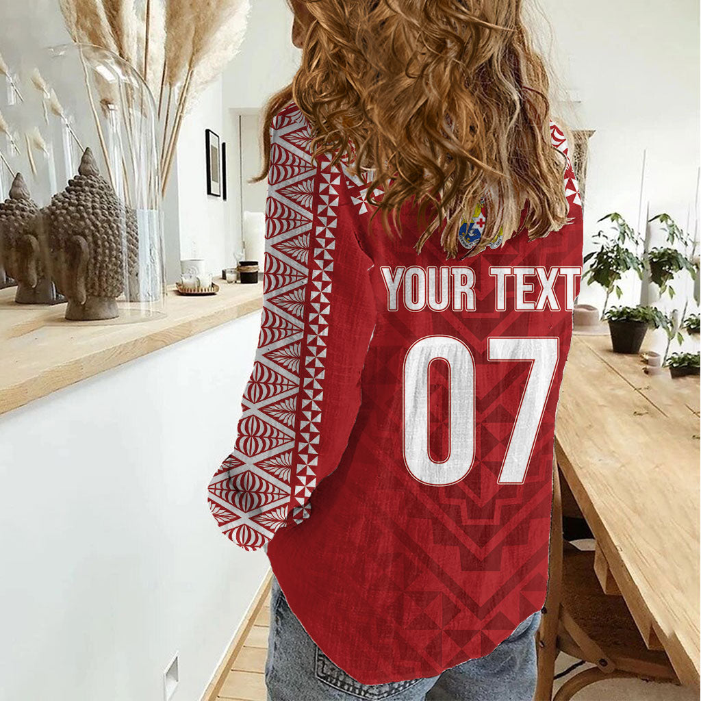 Mate Ma'a Tonga Rugby Custom Kupesi Motifs Women Casual Shirt Red Waves