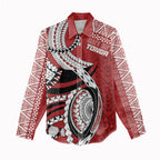Mate Ma'a Tonga Rugby Custom Kupesi Motifs Women Casual Shirt Red Waves