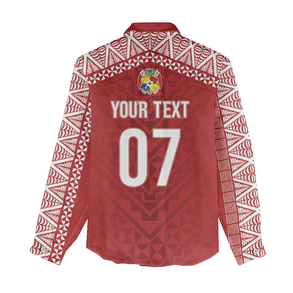 Mate Ma'a Tonga Rugby Custom Kupesi Motifs Women Casual Shirt Red Waves