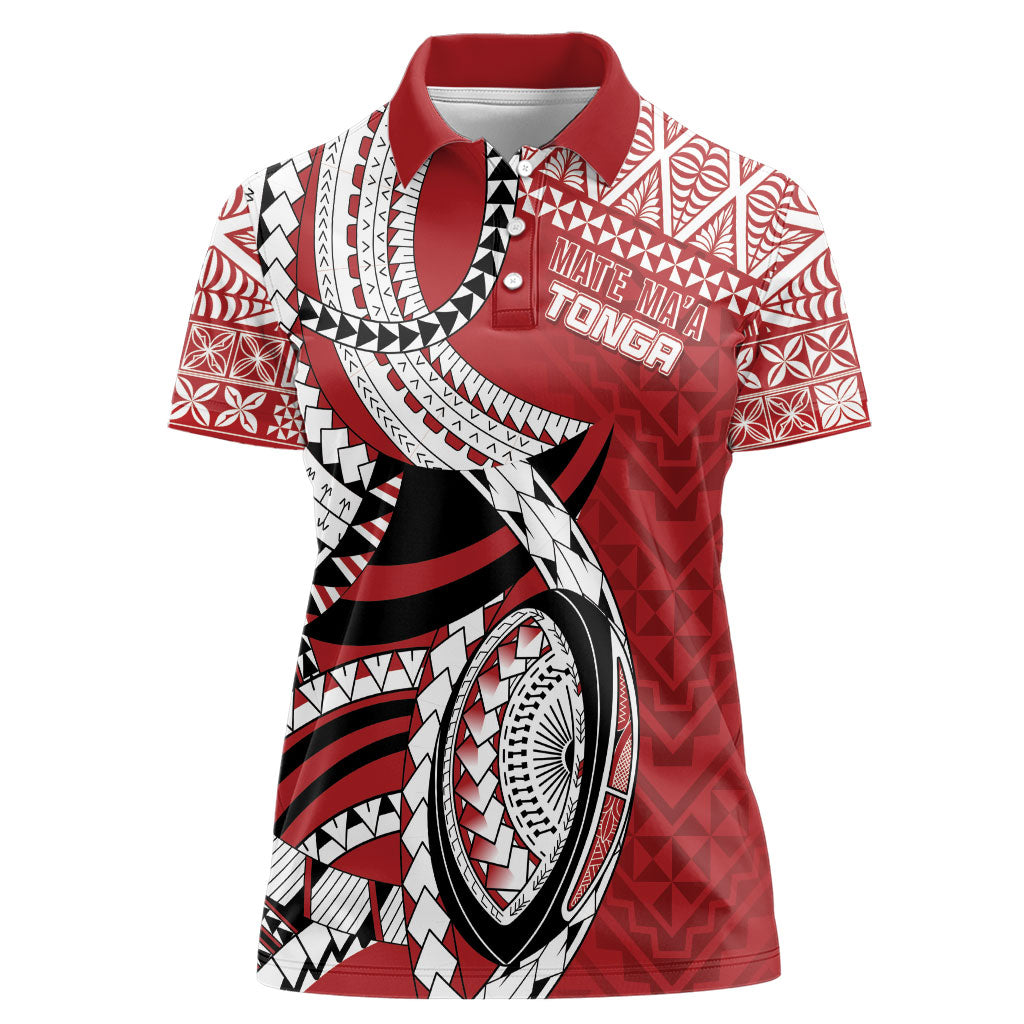 Mate Ma'a Tonga Rugby Custom Kupesi Motifs Women Polo Shirt Red Waves