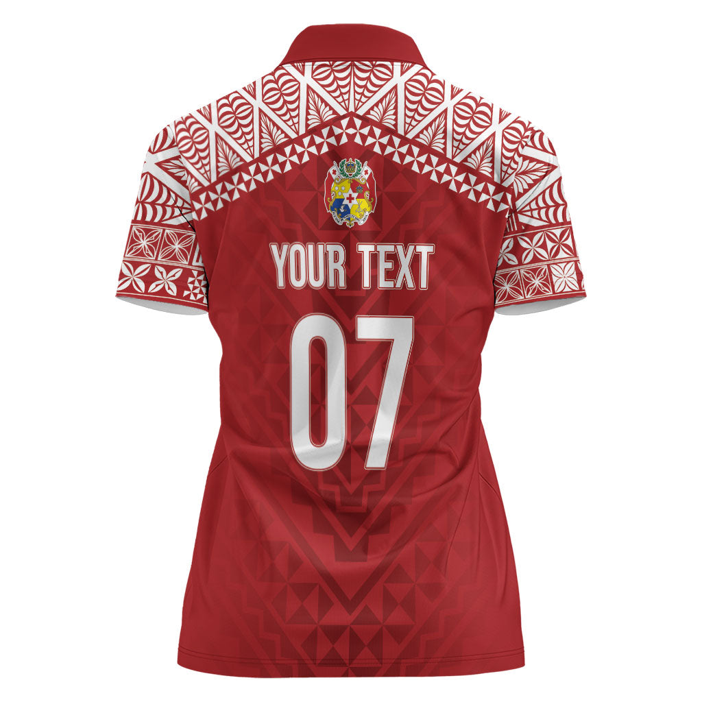 Mate Ma'a Tonga Rugby Custom Kupesi Motifs Women Polo Shirt Red Waves