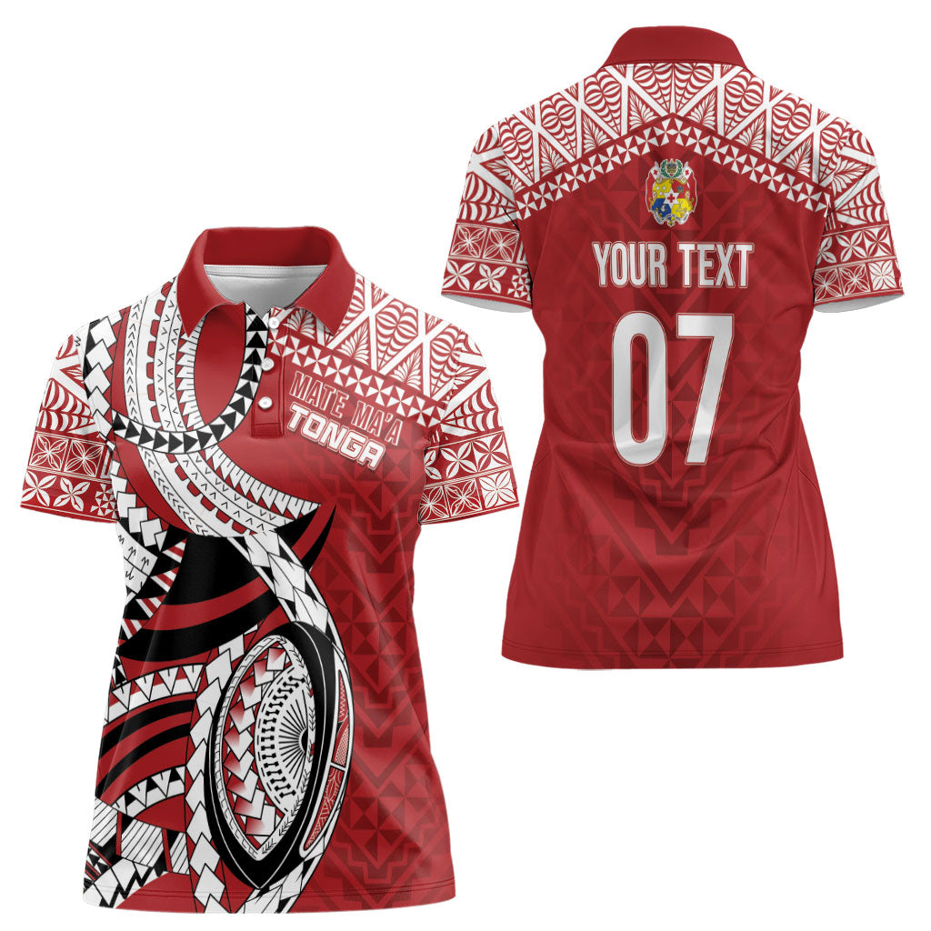 Mate Ma'a Tonga Rugby Custom Kupesi Motifs Women Polo Shirt Red Waves