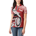 Mate Ma'a Tonga Rugby Custom Kupesi Motifs Women Polo Shirt Red Waves