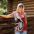 Mate Ma'a Tonga Rugby Custom Kupesi Motifs Women Polo Shirt Red Waves
