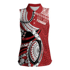 Mate Ma'a Tonga Rugby Custom Kupesi Motifs Women Sleeveless Polo Shirt Red Waves