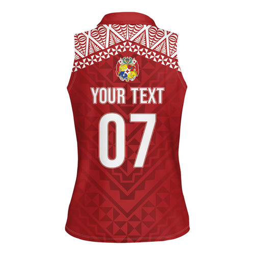 Mate Ma'a Tonga Rugby Custom Kupesi Motifs Women Sleeveless Polo Shirt Red Waves