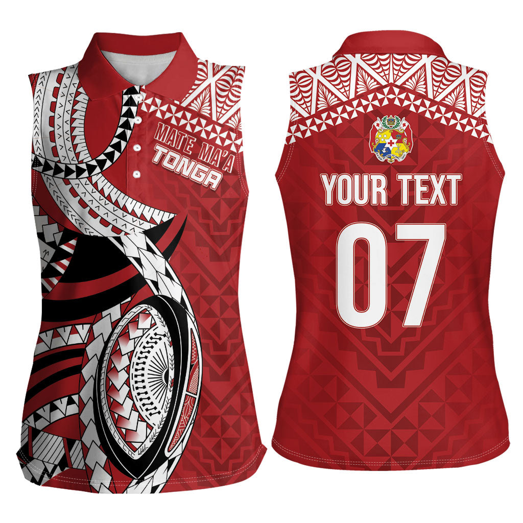 Mate Ma'a Tonga Rugby Custom Kupesi Motifs Women Sleeveless Polo Shirt Red Waves