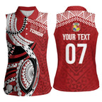 Mate Ma'a Tonga Rugby Custom Kupesi Motifs Women Sleeveless Polo Shirt Red Waves