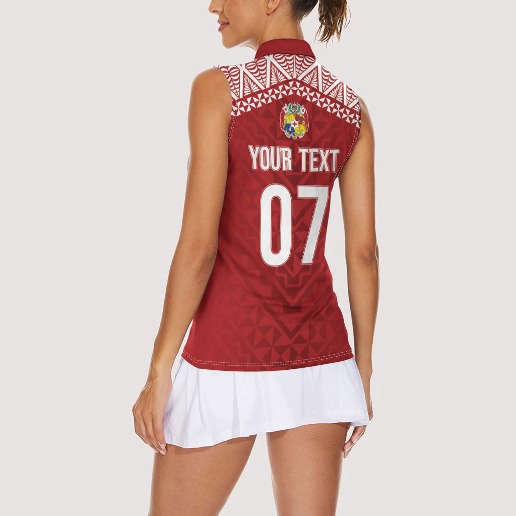 Mate Ma'a Tonga Rugby Custom Kupesi Motifs Women Sleeveless Polo Shirt Red Waves