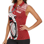 Mate Ma'a Tonga Rugby Custom Kupesi Motifs Women Sleeveless Polo Shirt Red Waves
