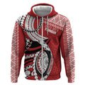 Mate Ma'a Tonga Rugby Custom Kupesi Motifs Zip Hoodie Red Waves