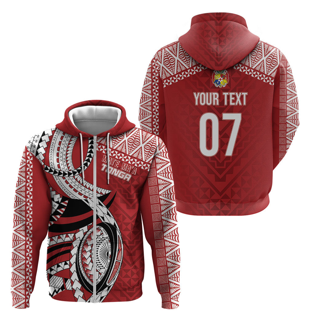 Mate Ma'a Tonga Rugby Custom Kupesi Motifs Zip Hoodie Red Waves