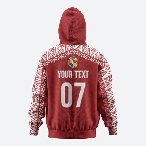Mate Ma'a Tonga Rugby Custom Kupesi Motifs Zip Hoodie Red Waves